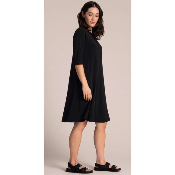 Sympli Nu Trapeze Dress Jersey Knit 3/4 Sleeve Black Sz 12 Lagenlook Minimalist - Picture 3 of 14